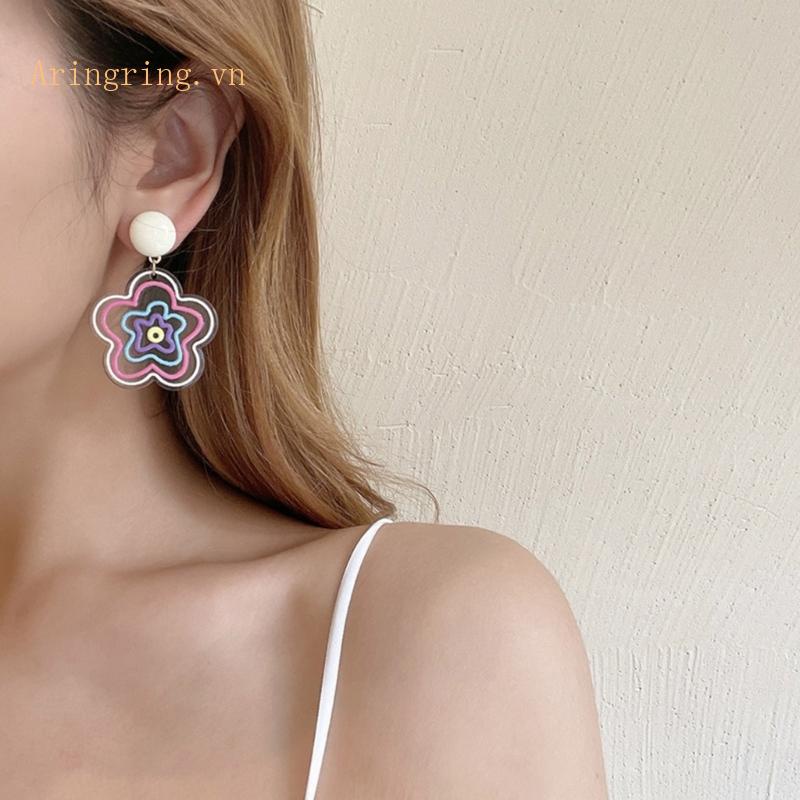 1 Đôi Bông Tai Hình Cánh Hoa Bằng Acrylic Màu Sắc Thủ Công Phong Cách Retro