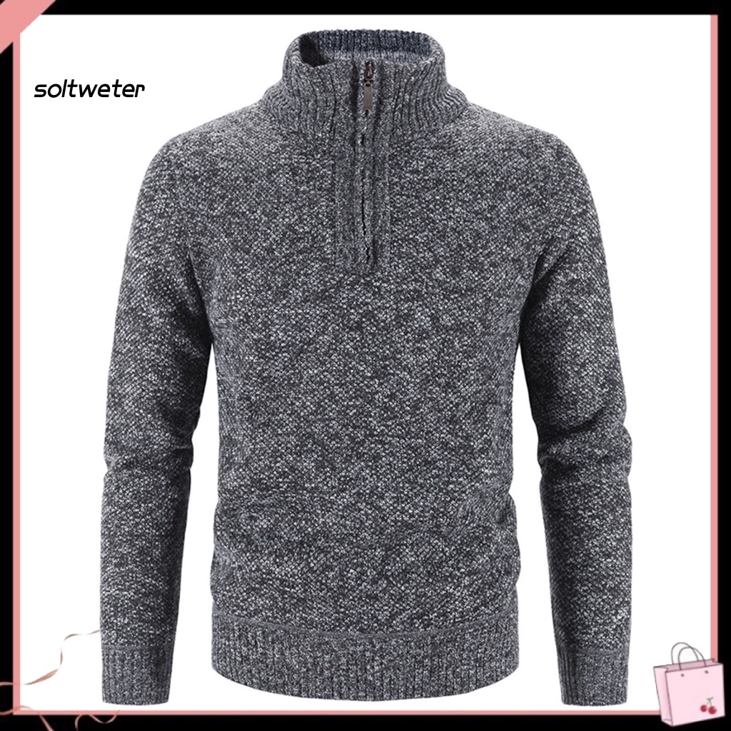 Áo Sweater Dệt Kim Cổ Lọ Tay Dài Màu Sắc Đơn Giản Có Khóa Kéo Thời Trang Thu Đông Cho Nam
