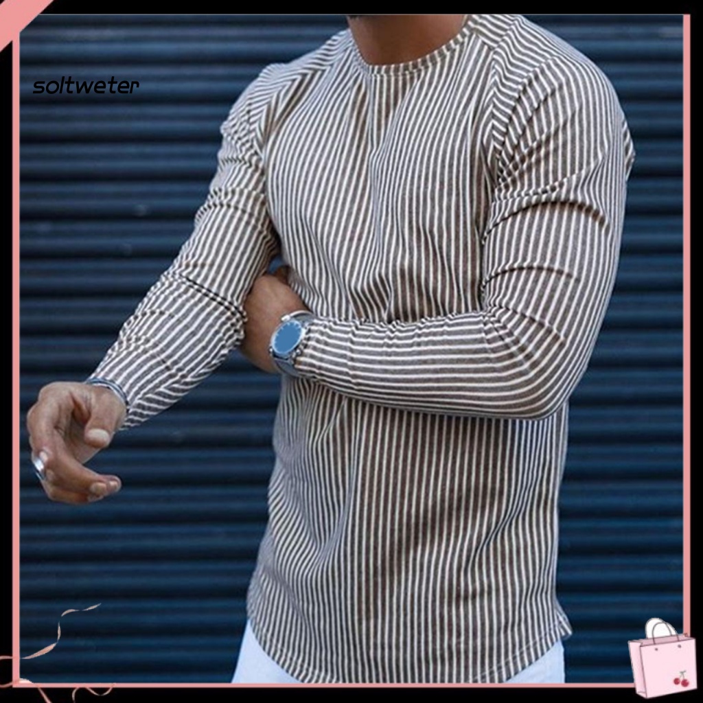 Áo Thun Cổ Tròn Họa Tiết Kẻ Sọc Đơn Giản Thời Trang Mùa Xuân Cho Nam