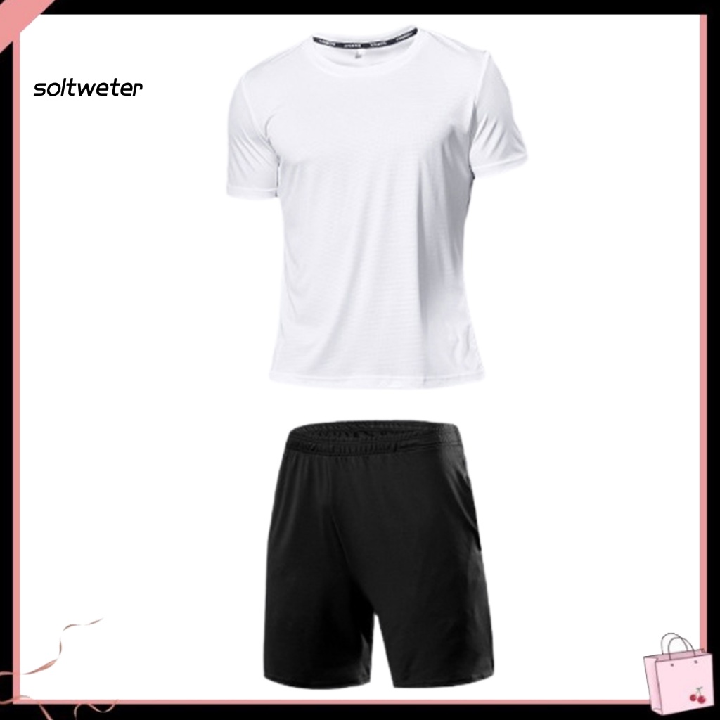 1 Bộ Đồ Thể Thao Áo Tay Ngắn Phối Quần Short Dáng Rộng Nhanh Khô Màu Trơn Thời Trang Mùa Hè Cho Nam