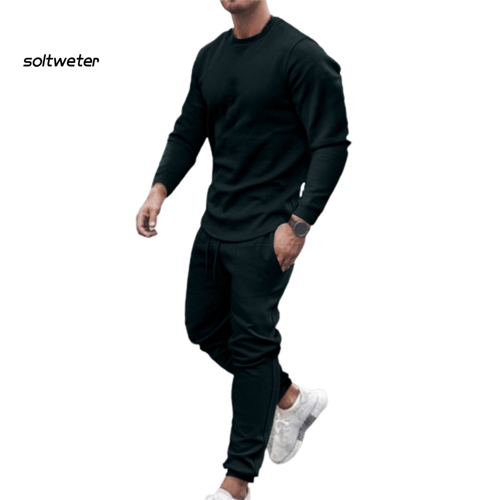 Bộ Trang Phục 2 Mảnh Gồm Áo Cổ Tròn Màu Trơn Và Quần Thoáng Khí Có Gân Thích Hợp Mặc Hàng Ngày Cho Nam