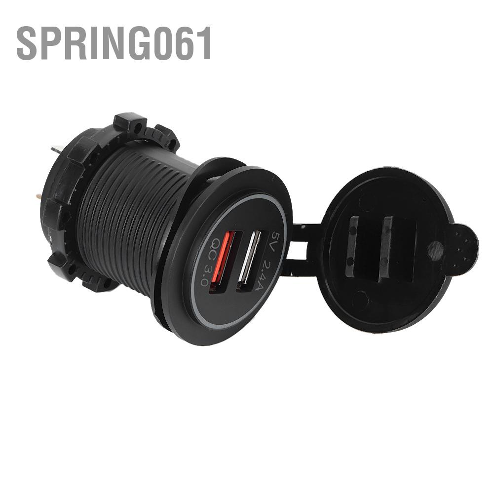 Spring061 Bộ sạc điện thoại di động trên xe hơi USB kép chống nước Sạc nhanh an toàn cho QC 3.0