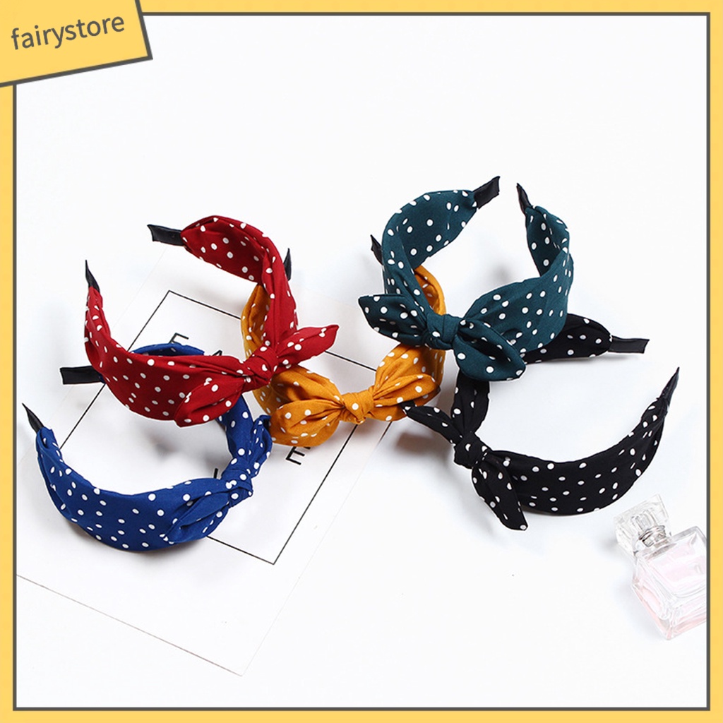 Băng Đô Tai Thỏ Co Giãn Chống Trượt In Họa Tiết Chấm Bi Màu Sắc Tương Phản Dành Cho Nữ