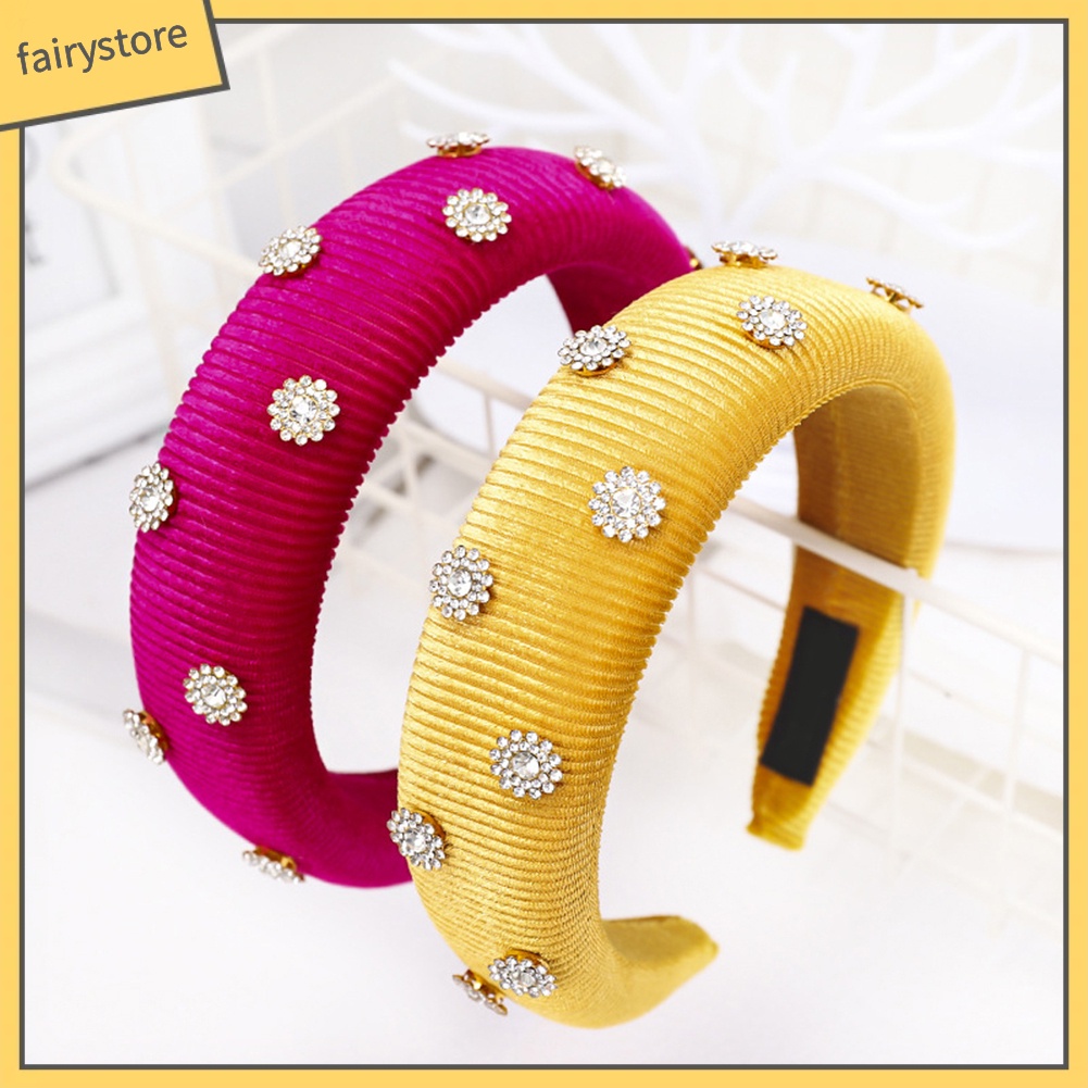 Băng Đô Cài Tóc Bằng Mút Xốp Dày Đính Đá Hình Hoa Cho Nữ