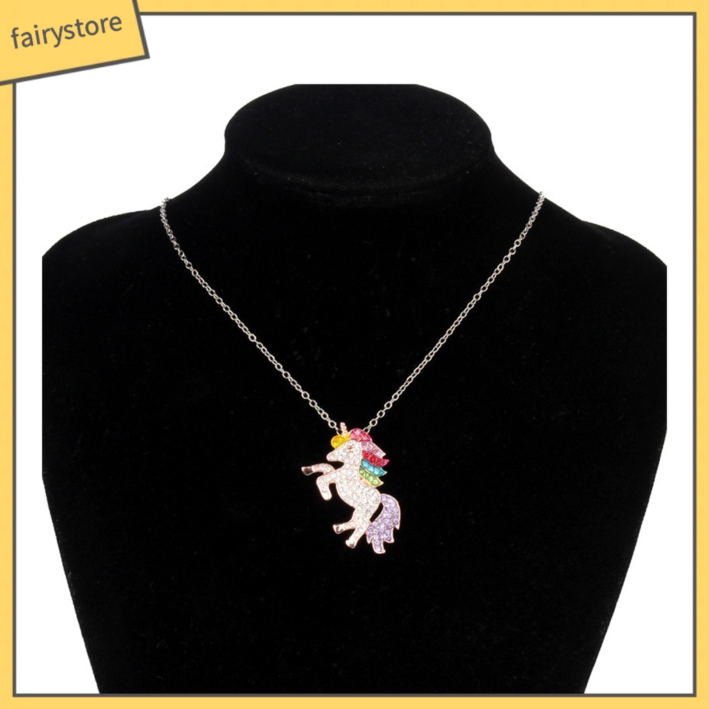 Vòng cổ Mặt Hình Ngựa Một Sừng Đính Đá Nhiều Màu Sắc Thời Trang Cho Nữ