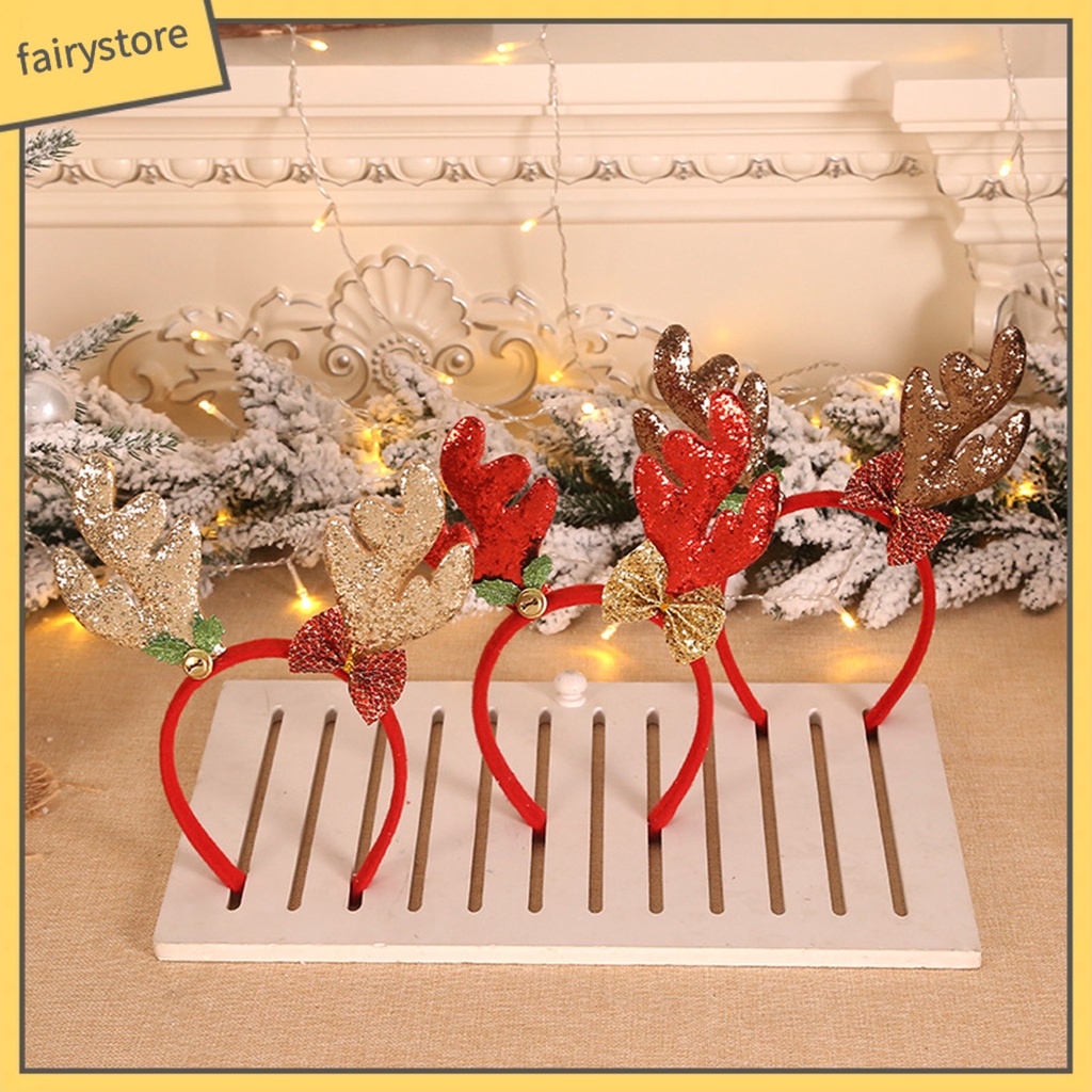 Băng Đô Cài Tóc Hình Sừng Tuần Lộc Giáng Sinh Đính Kim Sa Dễ Thương Cho Bé