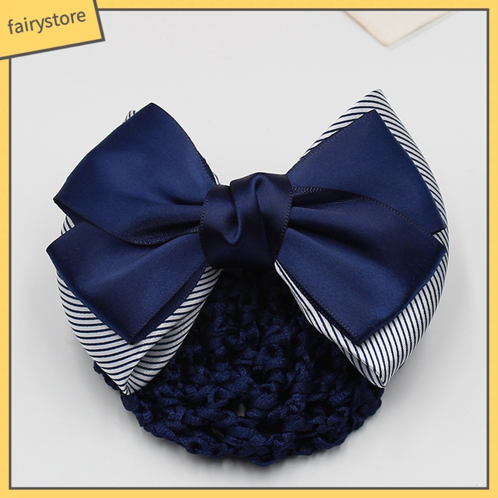 [FRO] Mũ Lưới Thắt Nơ Kẻ Sọc Màu Sắc Tương Phản Chống Trượt Trang Trí Tóc Y Tá Cho Nữ