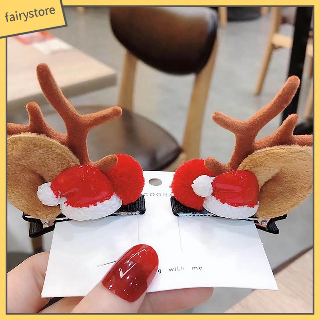 1 Cặp Kẹp Tóc Hình Tuần Lộc / Ông Già Noel Bằng Vải Siêu Nhẹ Màu Sắc Sống Động Dễ Thương