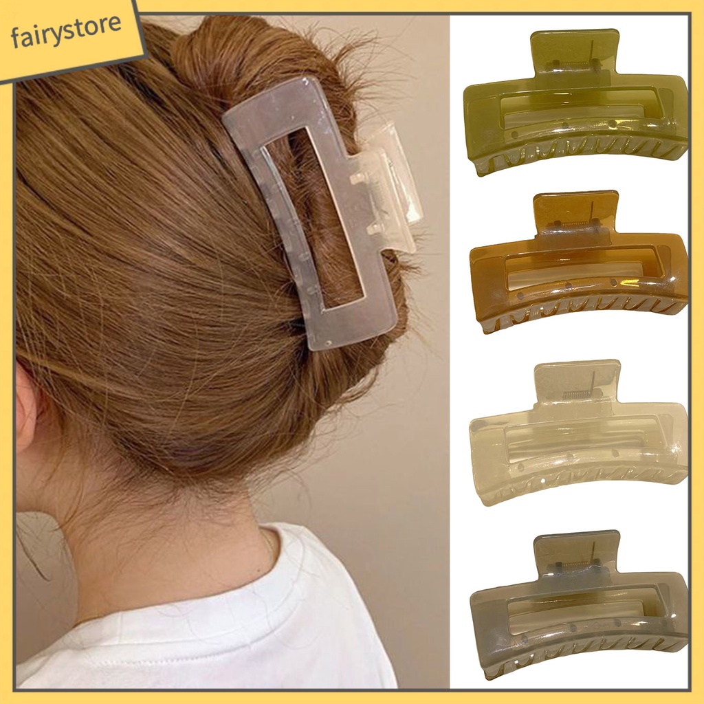 Kẹp Tóc Hình Vuông Cỡ Lớn Thiết Kế Trong Suốt Chống Trượt Tiện Dụng Cho Nữ