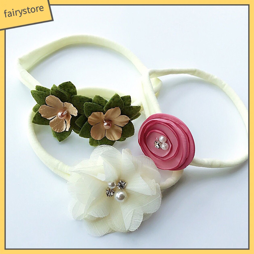 Set 3 Băng Đô Đính Hoa / Ngọc Trai Giả Dễ Thương Cho Bé Gái