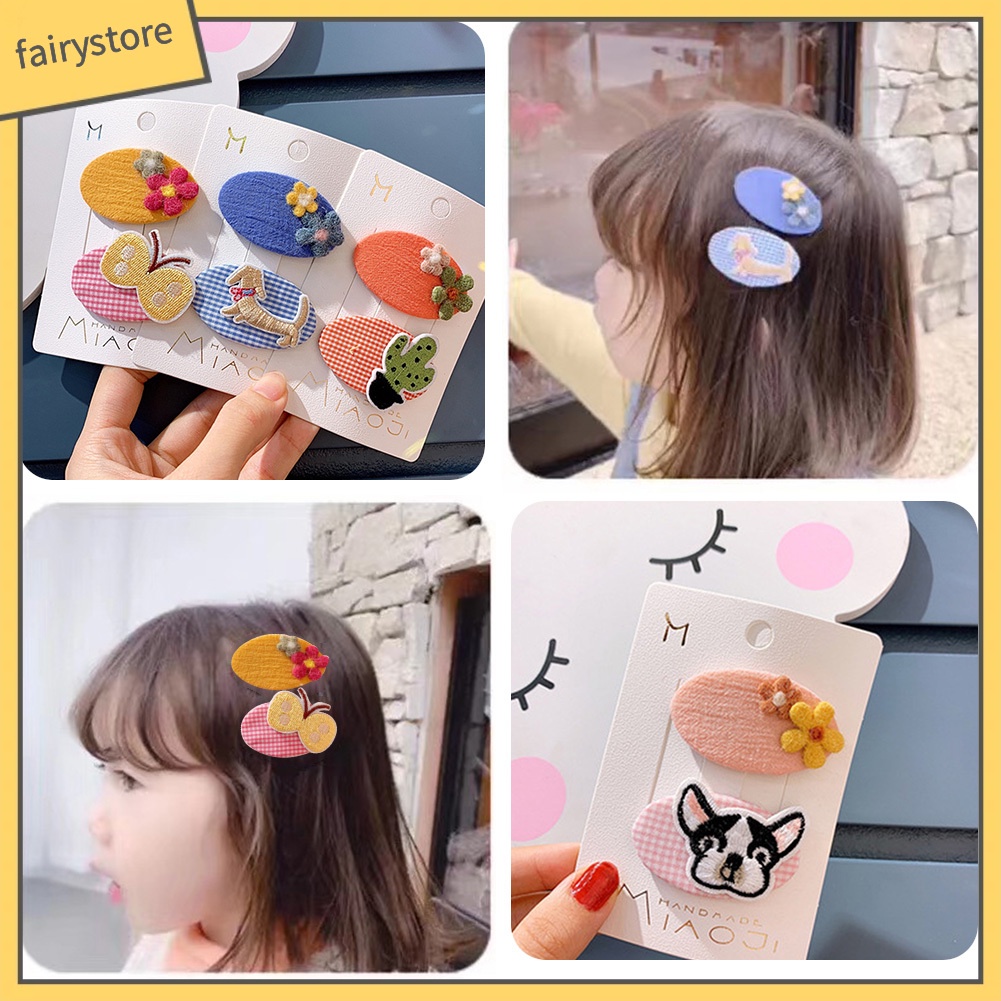 Set 2 Kẹp Tóc Hình Hoa / Động Vật Dễ Thương Cho Bé Gái