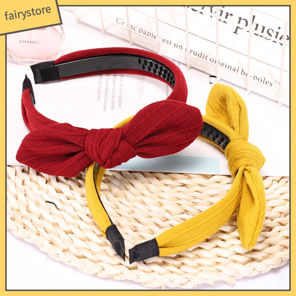 Băng Đô Cài Tóc Bản Rộng Thắt Nơ Họa Tiết Kẻ Sọc Màu Trơn Thời Trang Cho Nữ