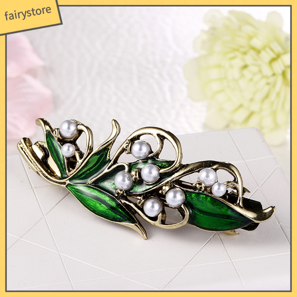 Kẹp Tóc Hình Lá Đính Ngọc Trai Nhân Tạo Chống Trượt