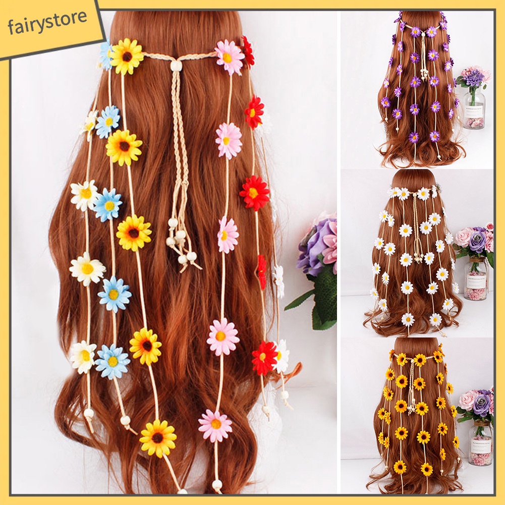 Vòng Hoa Hướng Dương Đính Tua Rua Phong Cách Boho Cho Nữ