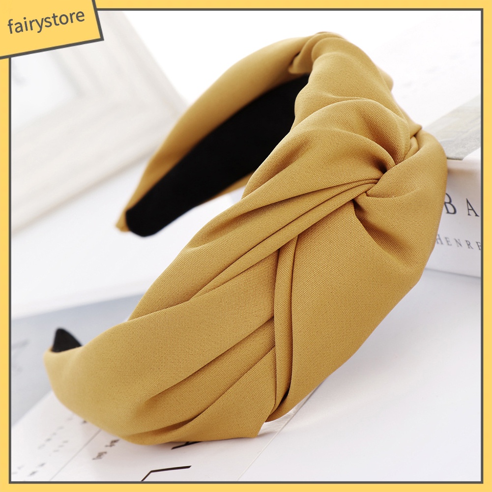 Băng Đô Cài Tóc Bản Rộng Màu Trơn Thắt Nút Chéo Thời Trang Cho Nữ