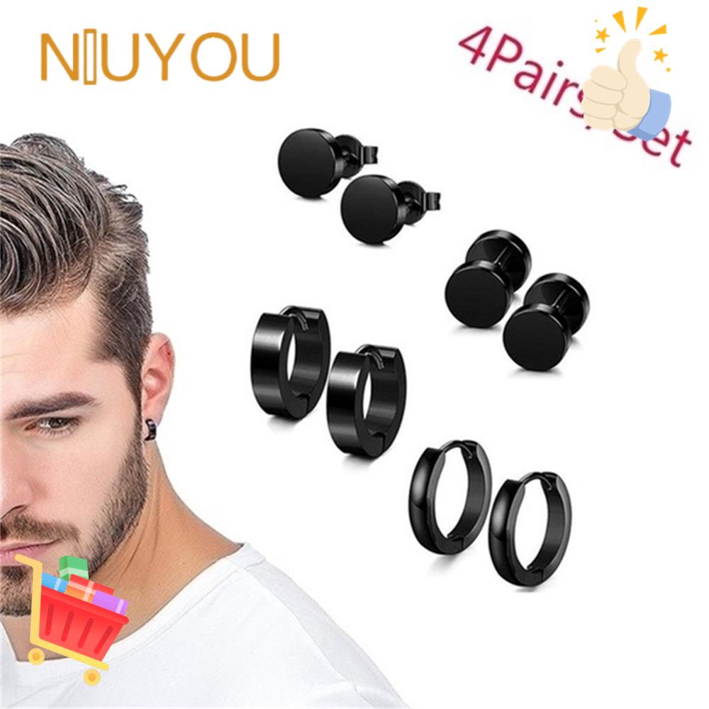 Set 4 Đôi Khuyên Tai Thép Không Gỉ Xỏ Lỗ Màu Đen Phong Cách Gothic Thời Trang