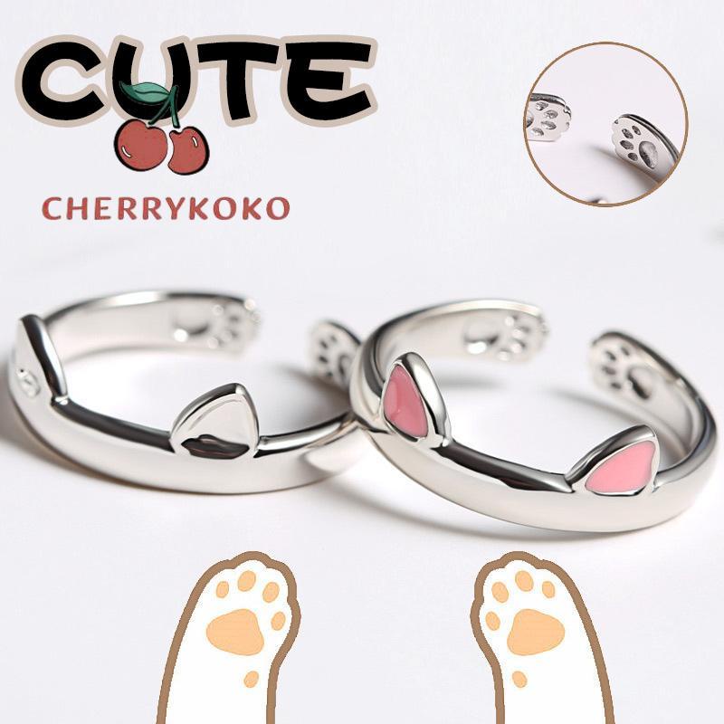 🍒🍒CHERRYKOKO Nhẫn bạc hình tai mèo xinh xắn