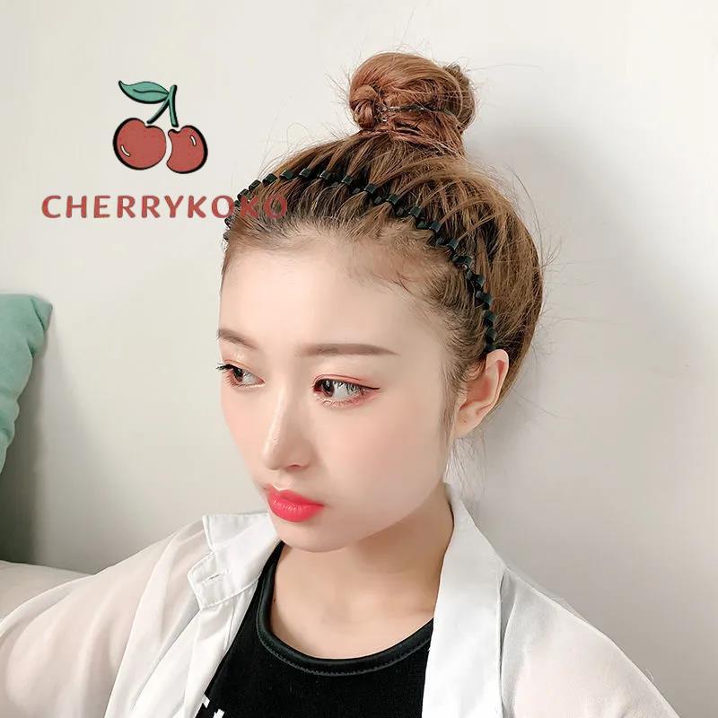🍒🍒CHERRYKOKO Băng đô cài tóc bằng kim loại màu đen hình gợn sóng chống trượt cho cả nam và nữ