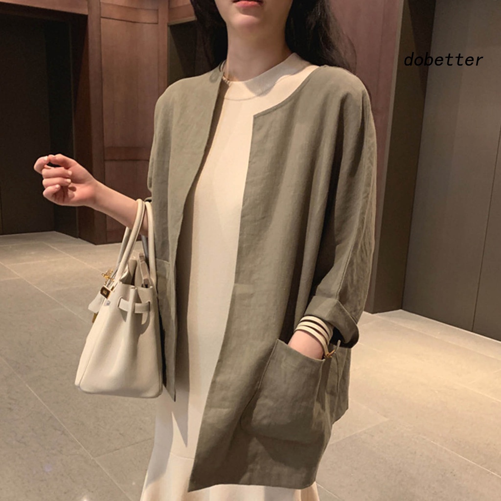 Áo Khoác Cardigan Cổ Tròn Tay Dài Dáng Rộng Phối Túi Trước Nhanh Khô Thời Trang Mùa Hè Cho Nữ