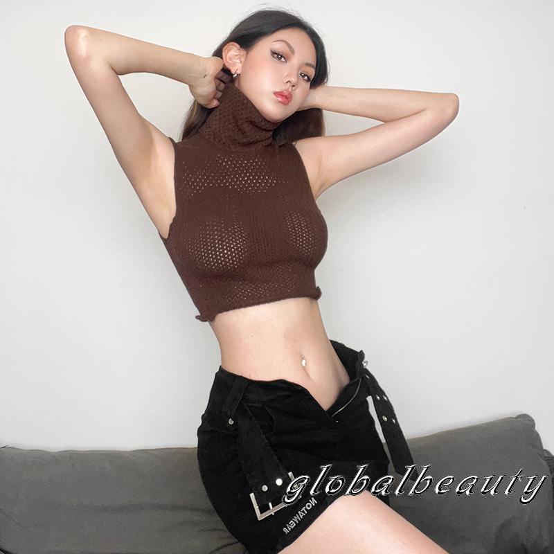 Áo Croptop Không Tay Cổ Bẻ Thời Trang Dự Tiệc Mùa Hè Cho Nữ