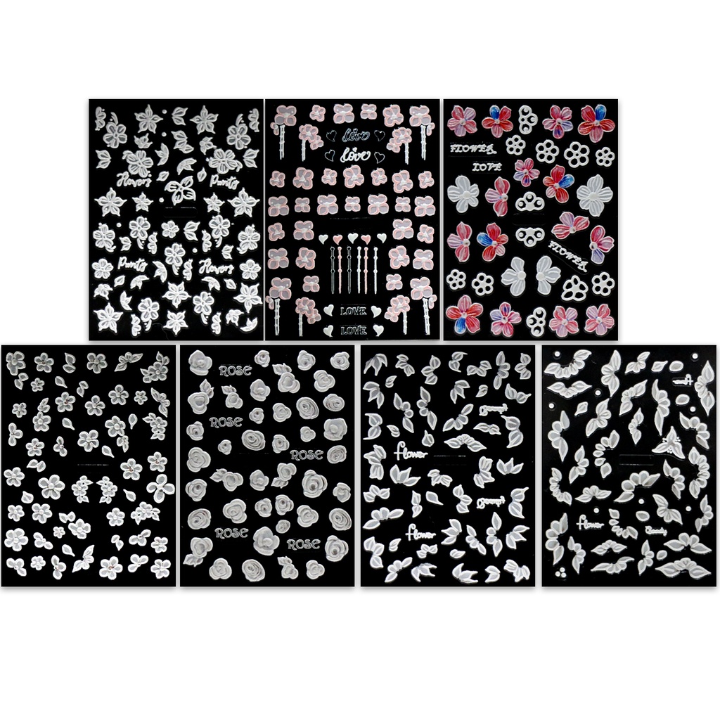 Miếng Dán Trang Trí Móng Tay Nghệ Thuật Dập Nổi Họa Tiết Hoa Lớn Màu Trắng Thích Hợp Cho Tiệc Cưới