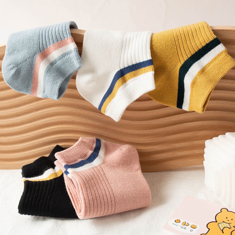 Vớ Cotton Cổ Thuyền Họa Tiết Kẻ Sọc Đơn Giản Thời Trang 2022 Cho Nữ