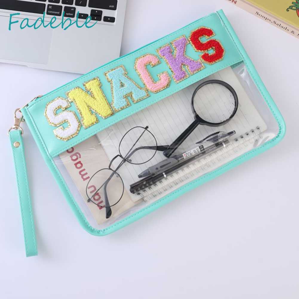 Túi Đựng Mỹ Phẩm Bằng PVC Chenille Trong Suốt In Chữ Có Khóa Kéo Tiện Dụng Mang Theo Du Lịch