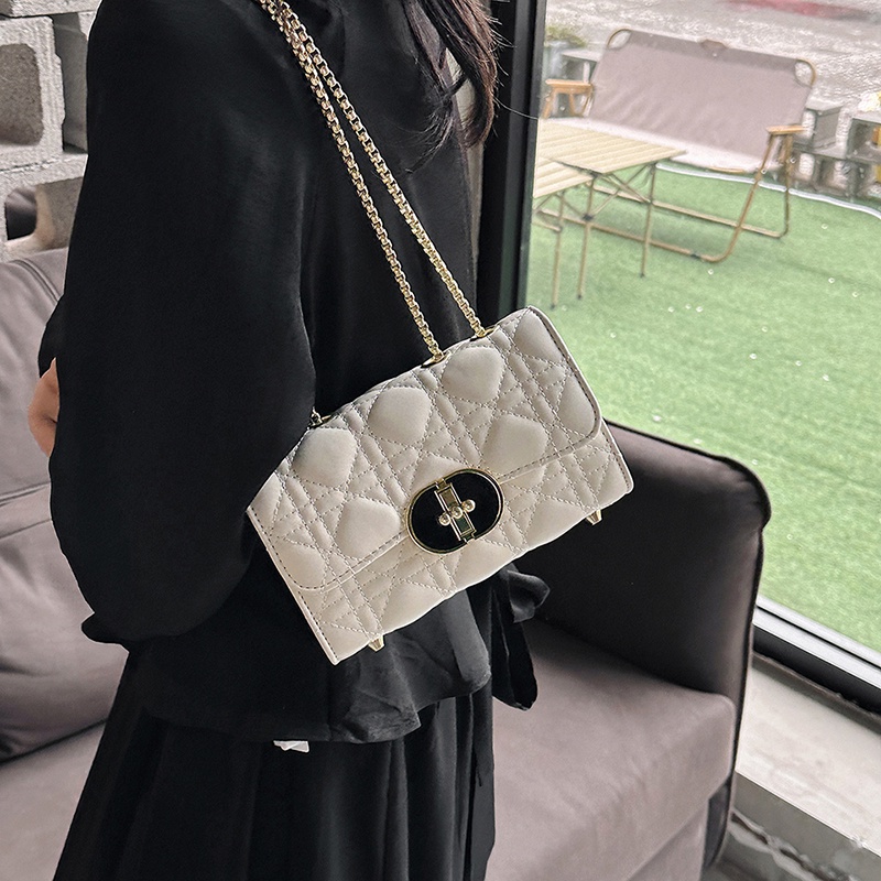 Ielgy Túi Đeo Vai Dây Xích Họa Tiết Quả Dứa Hình Thoi Ghép Màu Tinh Khiết Cá Tính Dành Cho Nữ