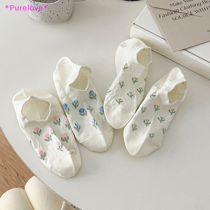 Đôi Vớ Chống Trượt In Hình Hoa Tulip Thời Trang Dành Cho Nữ Mới