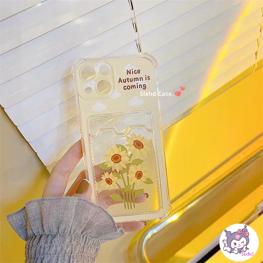 Ốp Lưng OPPO A17 A57 A17K A77s A78 A54 A16 A15 A15s A5s A3s A55 A53 A33 A32 A76 A74 A7 A9 A5 A12 Reno 8T 8Z 7Z A96 A95 A94 A92 A52 sixhd Ốp Điện Thoại Họa Tiết Hoa Hướng Dương Có Ngăn Đựng Thẻ Cho
