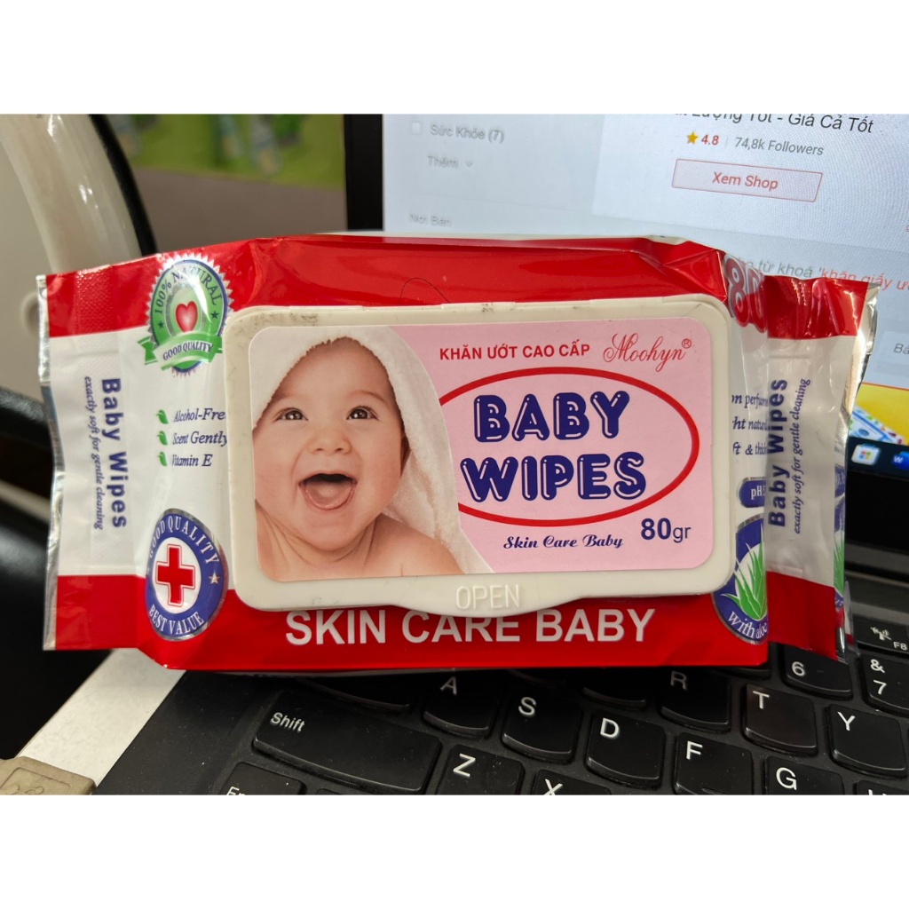 (Có hỏa tốc) Khăn ướt Baby Wipes/Yeti gói 80gr