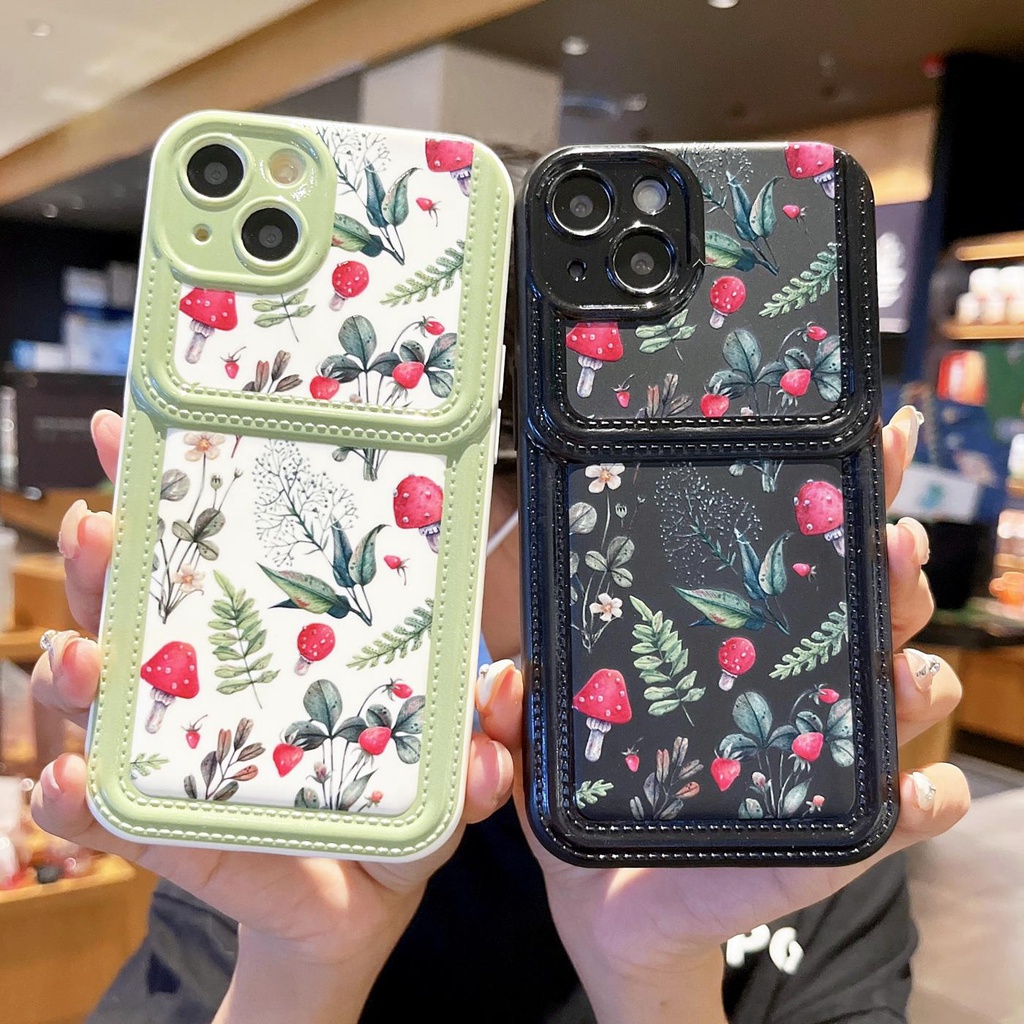 Ốp Điện Thoại TPU Silicon Chống Sốc Có Ngăn Đựng Thẻ Hình Cây Nấm Cho iPhone 14 13 12 11 PRO MAX