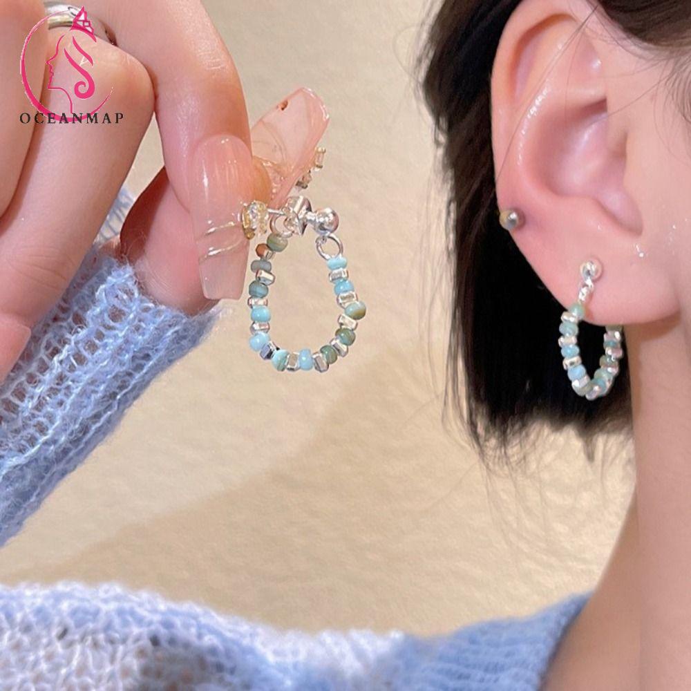 Bông Tai Hạt Tròn Xanh Dương Phong Cách Harajuku Y2K Độc Đáo Cho Nữ