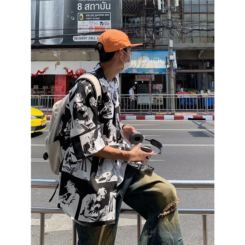 Toàn Bộ Áo Sơ Mi Ngắn Tay Thoáng Khí In Họa Tiết Hoa Phong Cách Hip Hop Mỹ Thời Trang Mùa Hè Cho