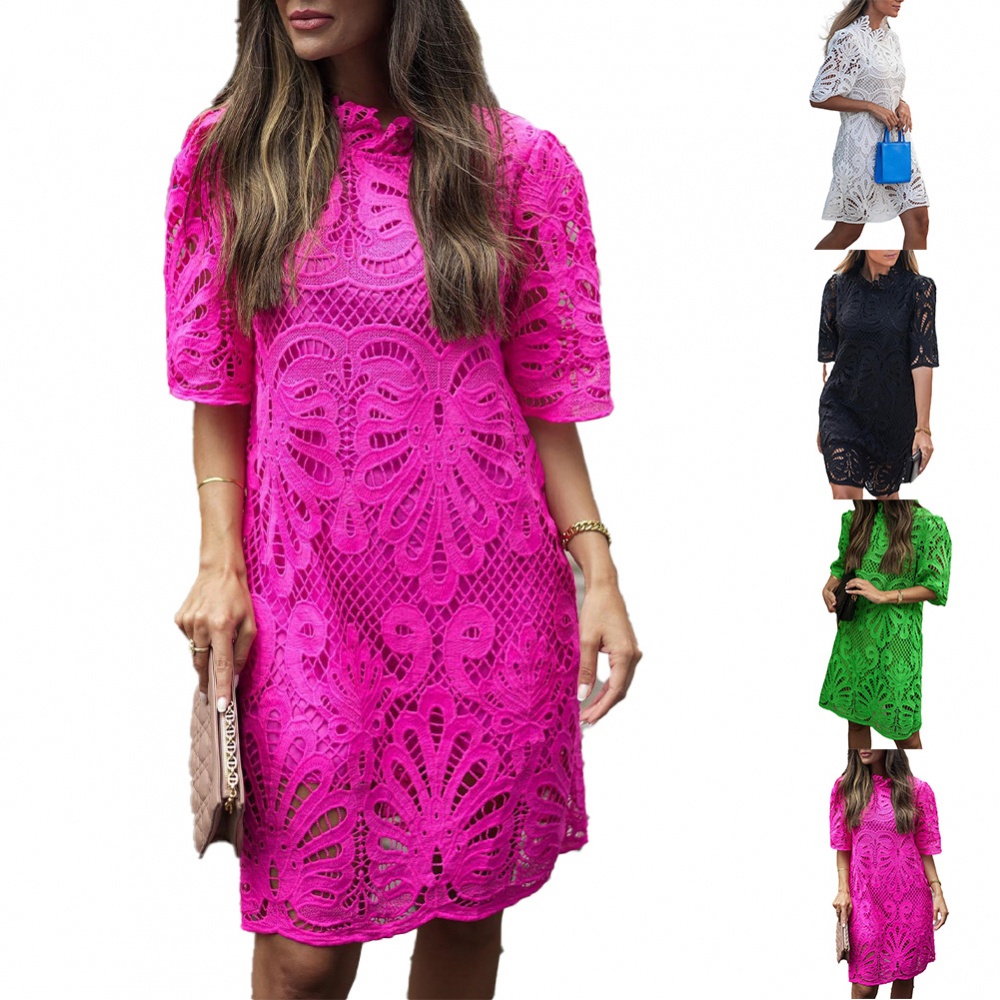 Đầm Tay Ngắn Phối Ren Hoa Thiết Kế Hợp Thời Trang Cho Nữ