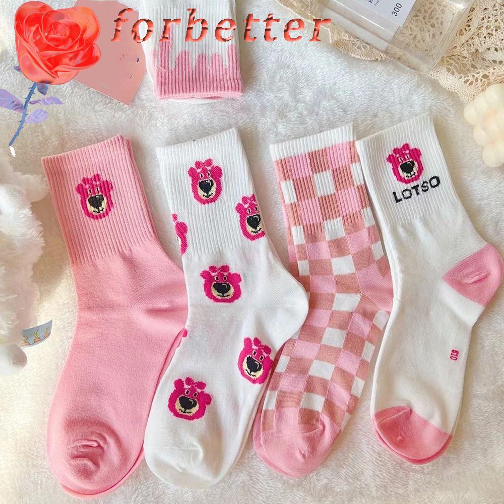 Đôi Vớ Thoáng Khí Họa Tiết Gấu Và Dâu Tây Dễ Thương Bắt Mắt