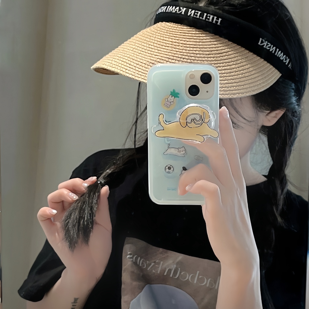Ốp Điện Thoại tpu Silicon Mềm Trong Suốt Hai Mặt Hình Cún Lặn Biển Dễ Thương Cho iPhone 14 13 12 11 PRO MAX Đứng