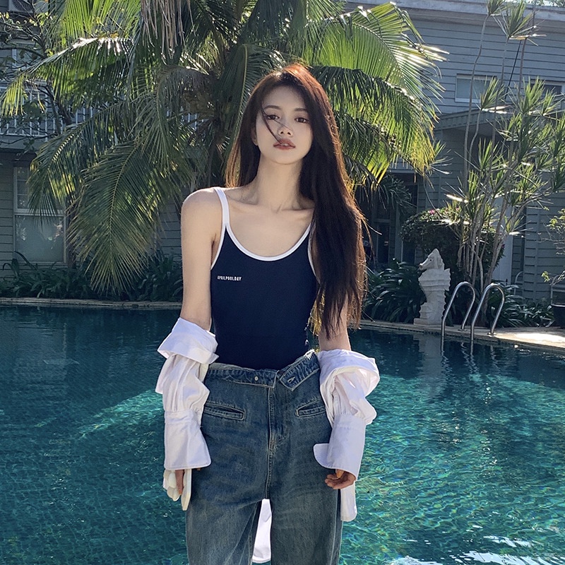 Đồ Bơi Một Mảnh Nâng Ngực Che Bụng Phong Cách Retro Đơn Giản Cho Nữ