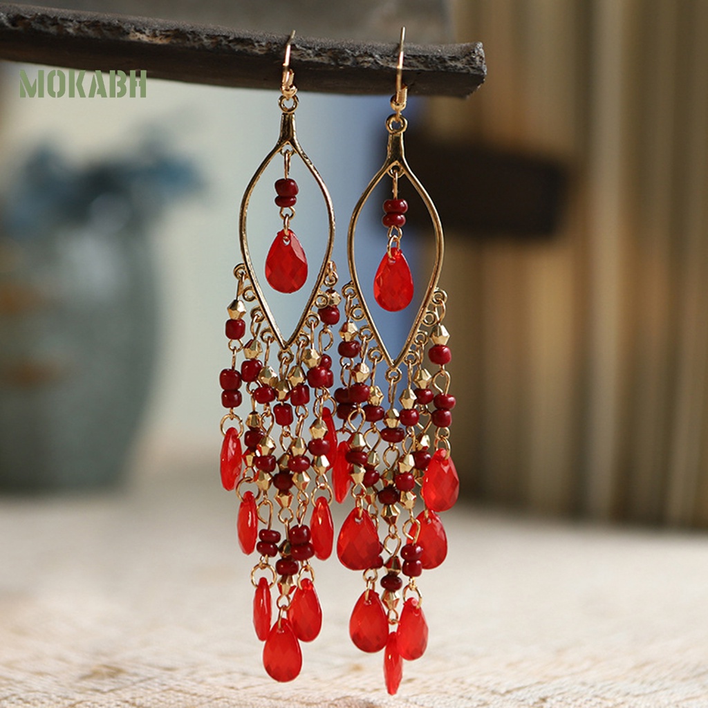 1 Đôi Bông Tai Dạng Móc Tua Rua Nhiều Màu Sắc Phong Cách Bohemian