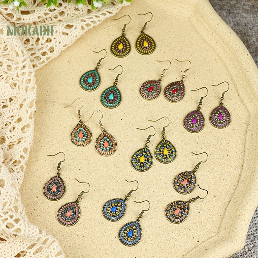 1 Đôi Bông Tai Hình Giọt Nước Có Đính Kim Tuyến Phong Cách Bohemia Dành Cho Nữ