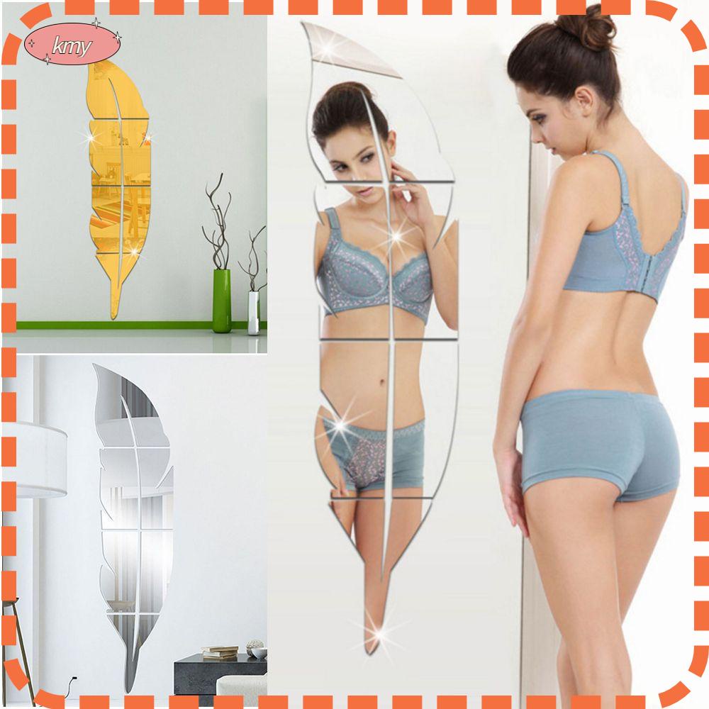 Miếng Dán Tường Trang Trí Hình Lông Vũ Tráng Gương 3d Bằng Acrylic Nhiều Màu Thời Trang Diy
