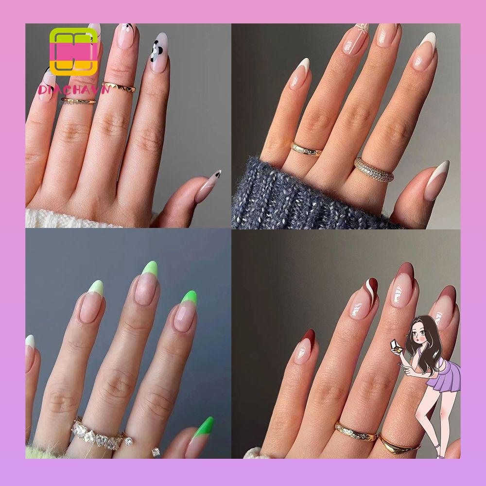 Hộp 24 Móng Tay Giả Có Thể Tháo Rời Che Phủ Toàn Diện Phong Cách Pháp