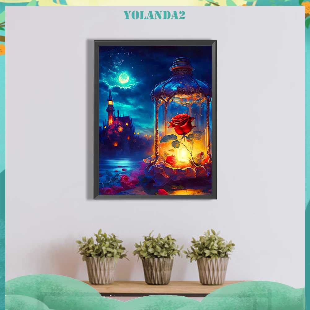 Tranh Đính Đá Kim Cương Toàn Bộ 5D DIY Hình Lâu Đài Hoa Hồng