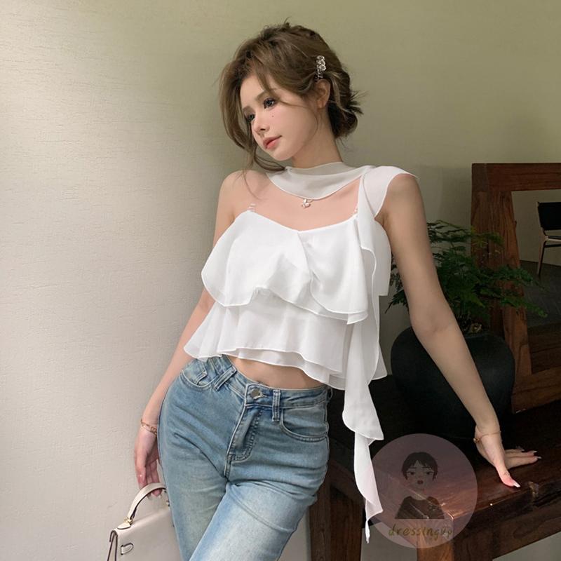 Áo Ngắn Không Tay Hở Vai Màu Sắc Thời Trang Mùa Hè Cho Nữ