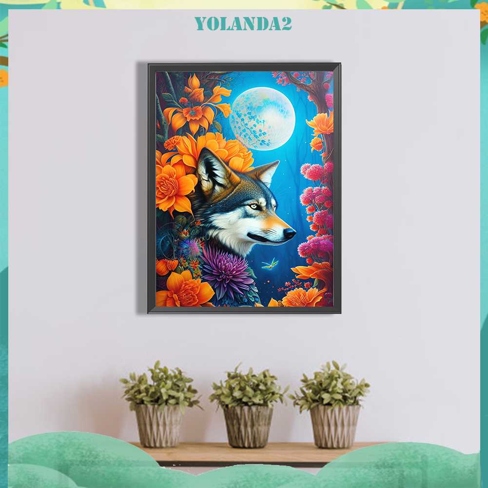 Tranh Đính Đá Kim Cương Toàn Bộ 5D DIY Hình Vẽ Sói Trang Trí Nhà Cửa
