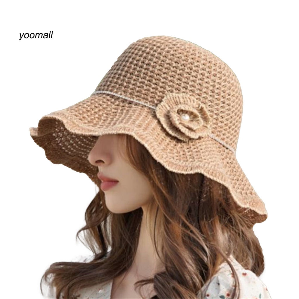 Mũ Bucket Vành Lớn Thoáng Khí Đính Ngọc Trai Giả Thời Trang Cho Nữ