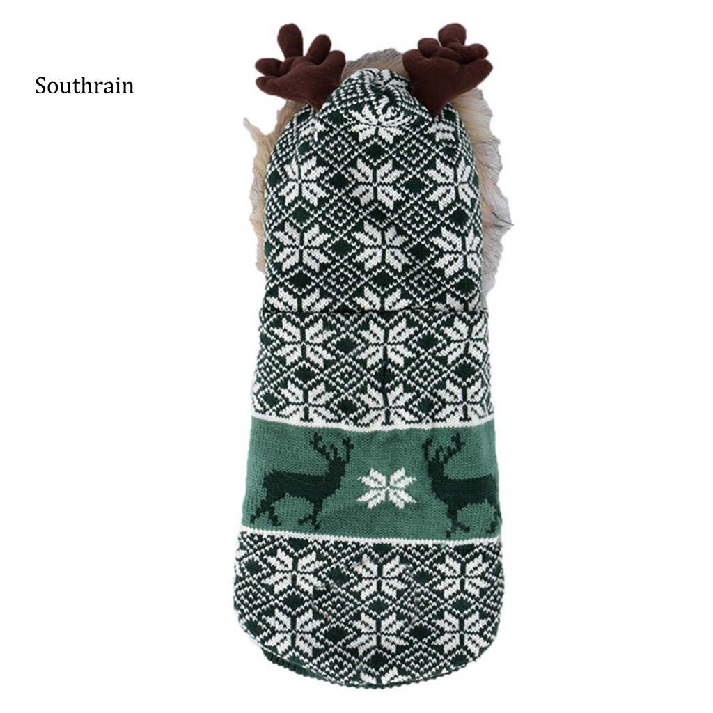 Áo Sweater Dệt Kim Giữ Ấm In Họa Tiết Hoa Tuyết Tuần Lộc Giáng Sinh Đáng Yêu Cho Cún Cưng