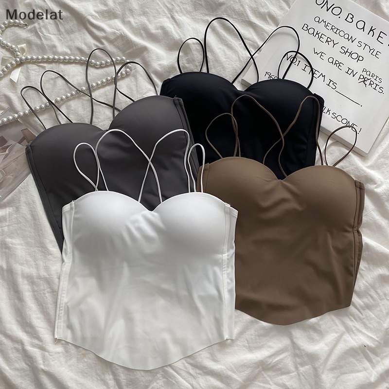 Mfc Áo Hai Dây Mùa Hè Có Mút Đệm Ngực Màu Trơn Gợi Cảm Cho Nữ