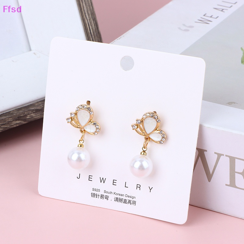 {Ffsd} Bông Tai Thời Trang Đính Đá Zircon Ngọc Trai Mắt Bướm Thả Dầu Dự Tiệc Cho Nữ * Bán Chạy