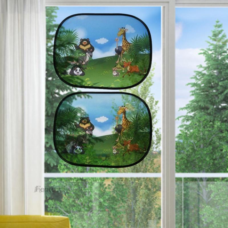 [Fenteer1] 2 Tấm Che Nắng Cửa Sổ Xe Hơi Họa Tiết Động Vật Dễ Thương Dành Cho Trẻ Em